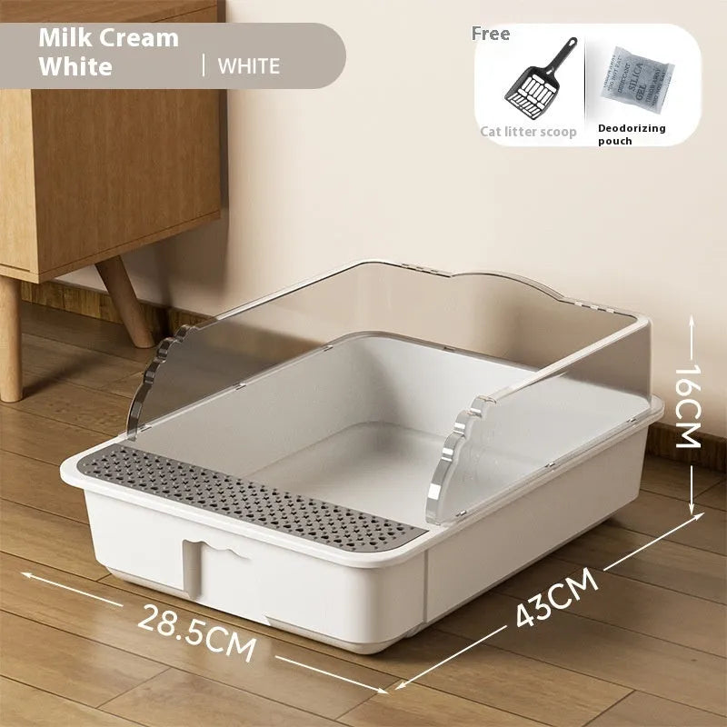 Extra large semi-closed cat litter box in milk cream white with shovel and deodorant bag, 43cm size