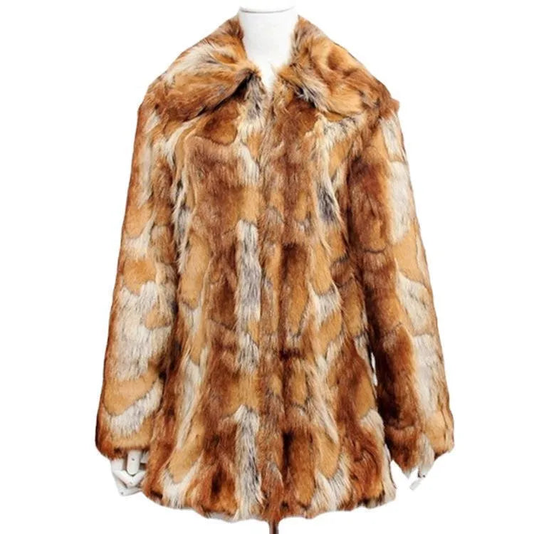 Women's tiger print faux fur slim leather jacket, long sleeve street fashion coat.