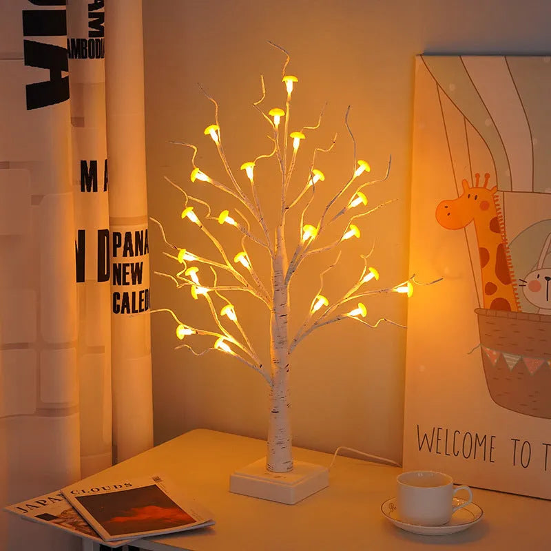 60cm tall white mushroom tree LED lamp with 24 small detachable flower lights
