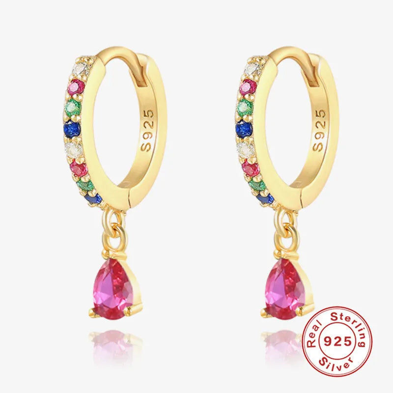 S925 sterling silver water droplet drop earrings with a geometric shape in a gold or silver electroplated finish.