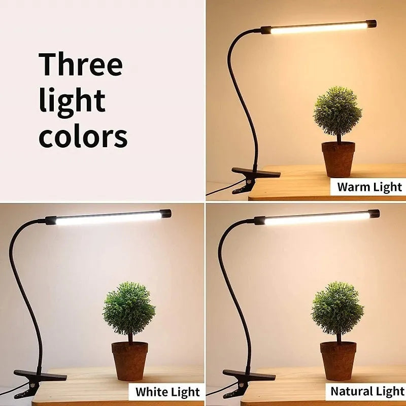 Black and white USB LED desk lamp with eye protection feature measuring 26cm length