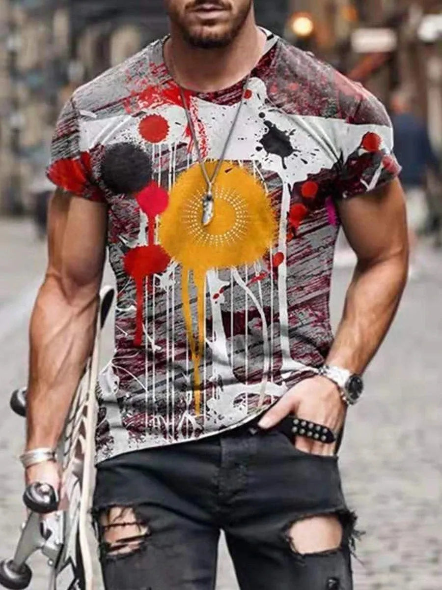 Men's camouflage print loose fit short sleeve t-shirt in milk silk polyester fabric