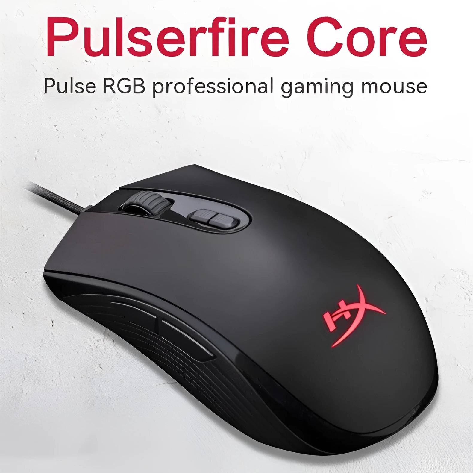Pulsefire Core RGB wired gaming mouse in black and pink colour options on a mouse pad.