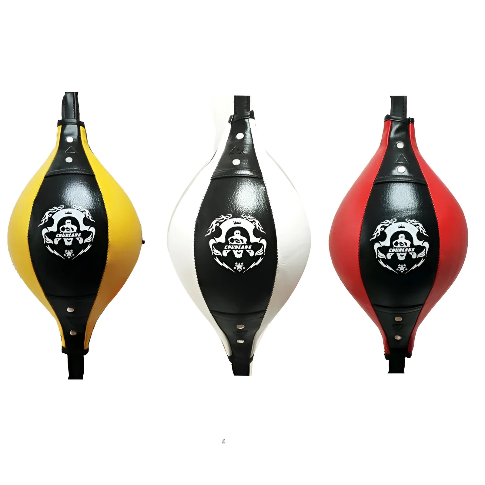 Diamond pattern boxing speed ball hanging from elastic cord in black and red colour option