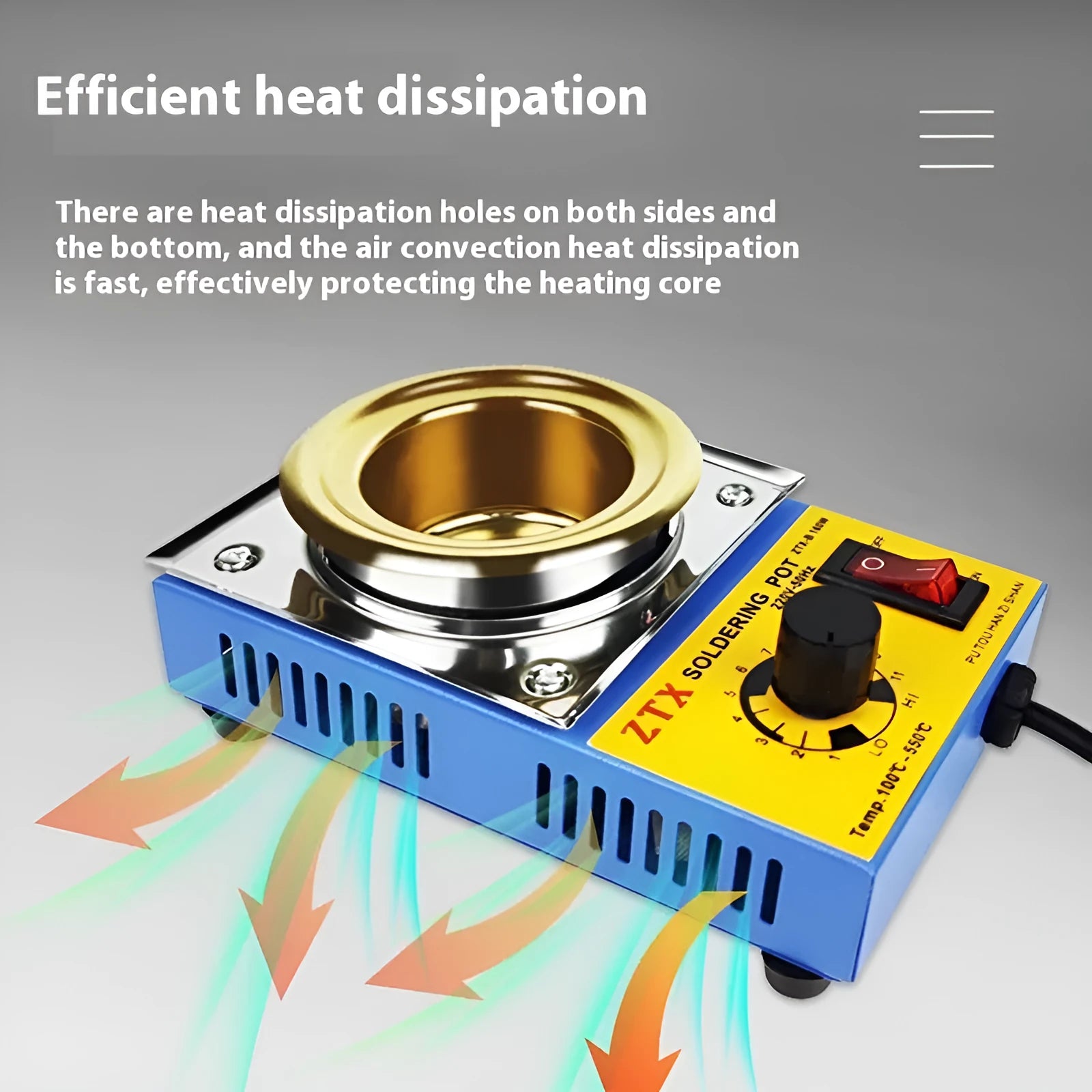 Adjustable temperature desktop tin melting furnace for soldering, titanium-plated, with power control.