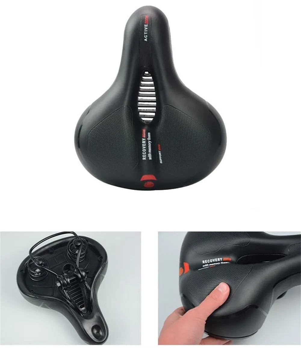 Thickened soft silicone bicycle saddle cushion with PU leather cover and included waterproof cover and tools