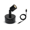Black rechargeable LED exhibition spotlight with aluminium base and adjustable colour temperature options