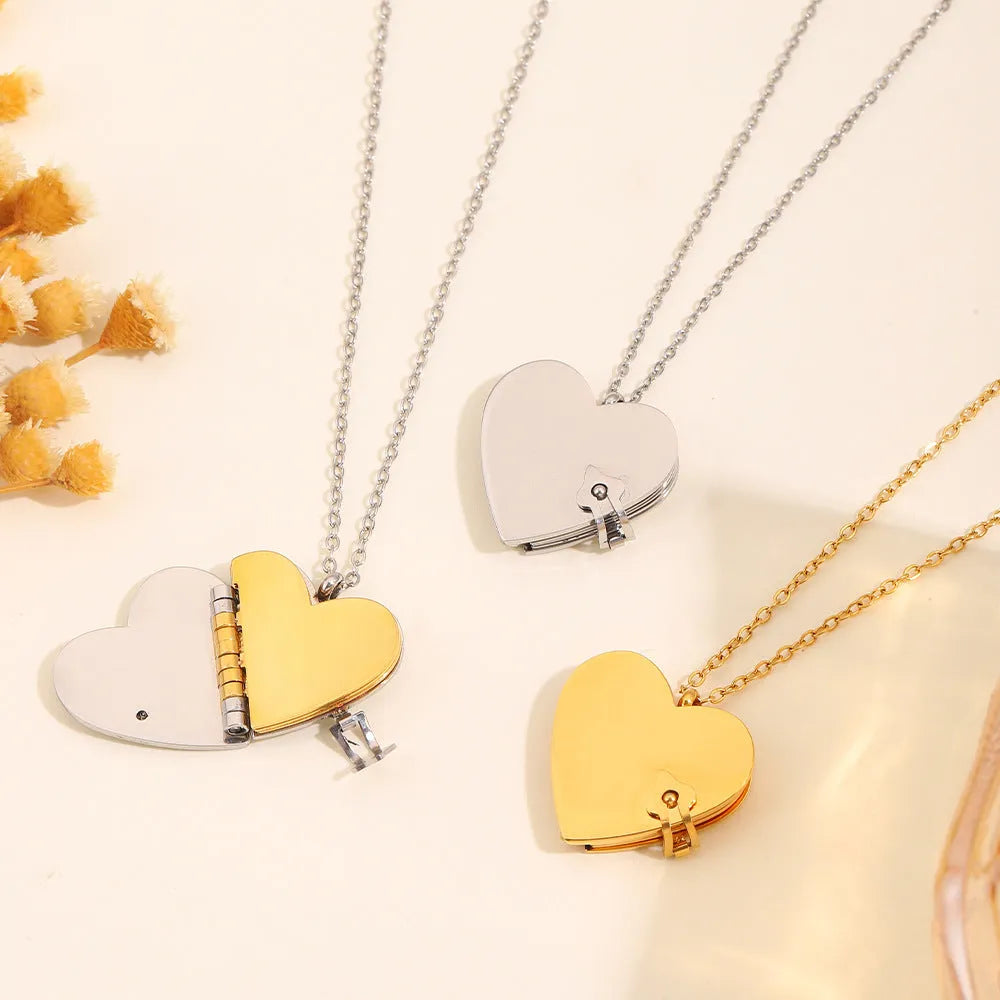 Love titanium steel heart-shaped book pendant necklace with PVD gold plating and O-link chain