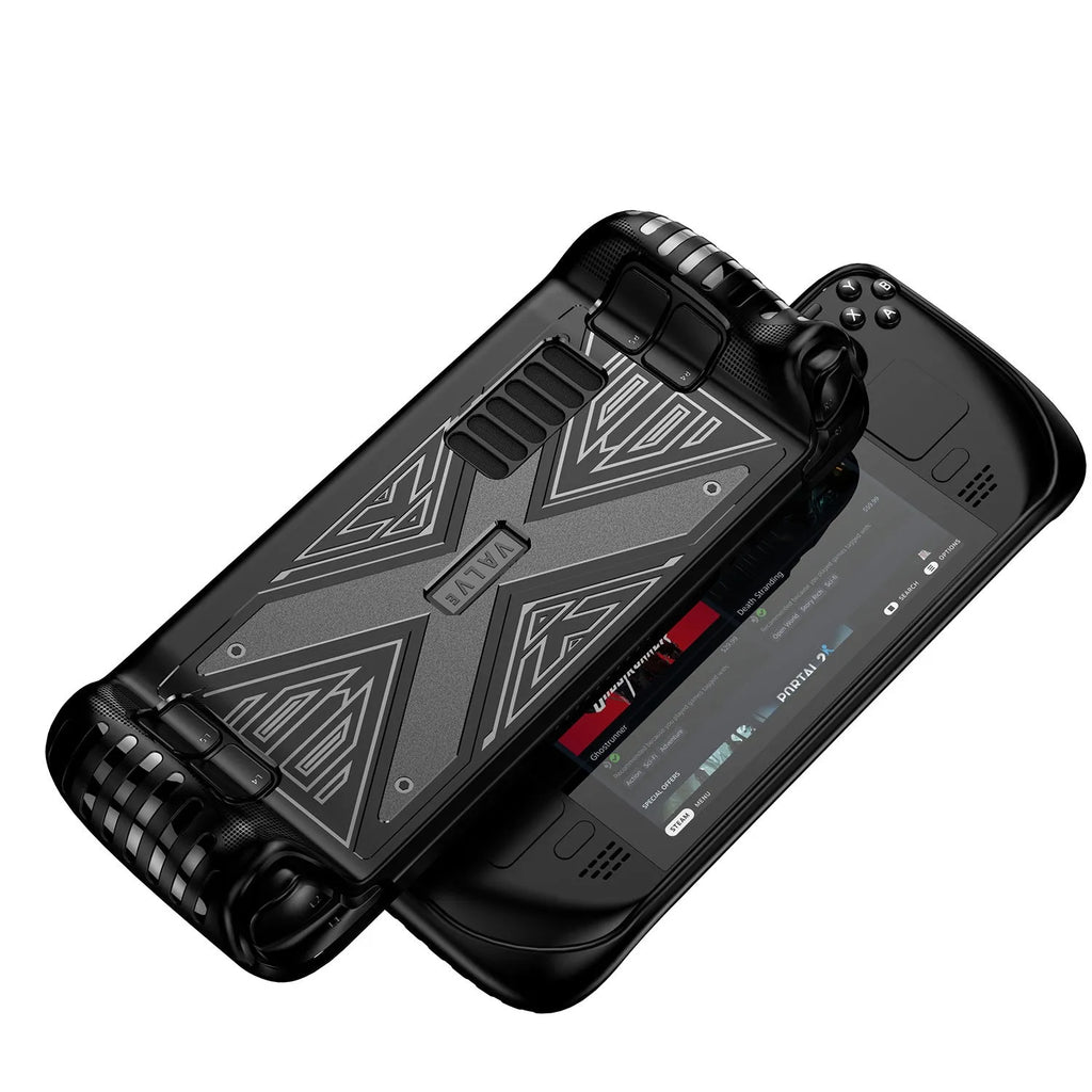 Silicone protective case for Steam Deck handheld gaming console in black, blue and red colour options