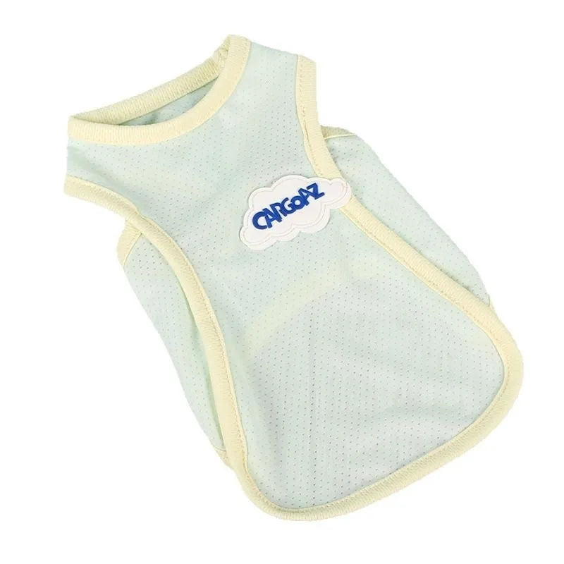 Grass green thin polyester vest for a cat on a white background.