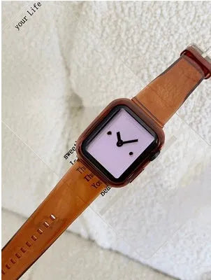 Transparent Apple Watch strap in brown colour compatible with Series 1-7 and SE models