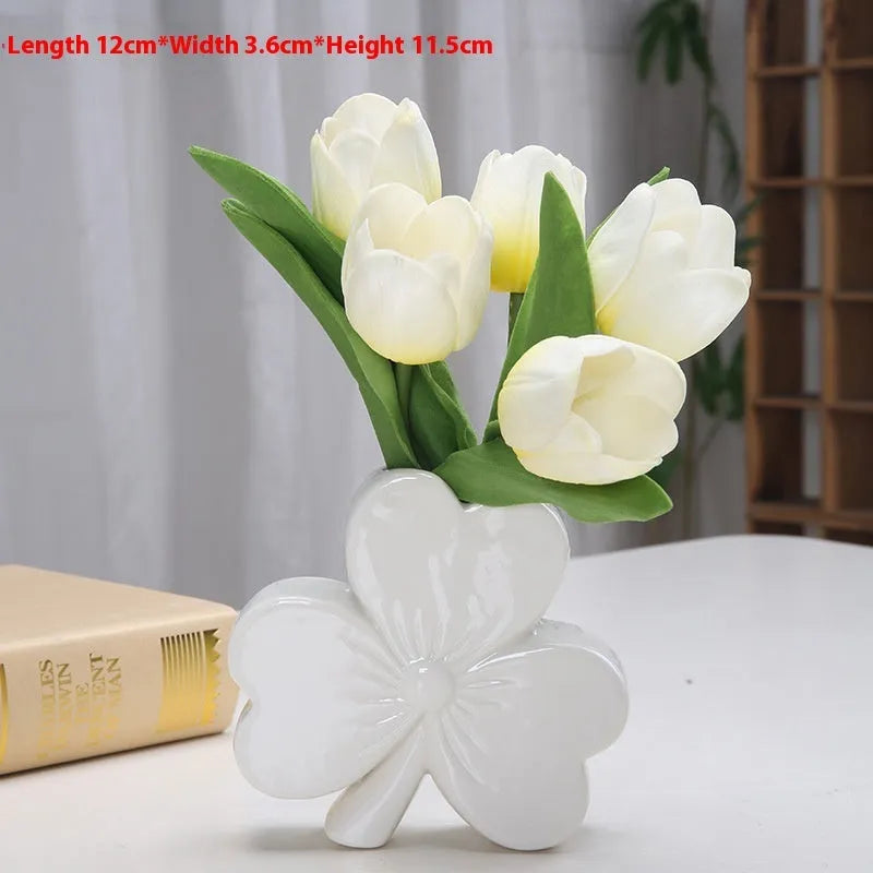 European style ceramic desktop vase in white porcelain with 15cm diameter dimensions