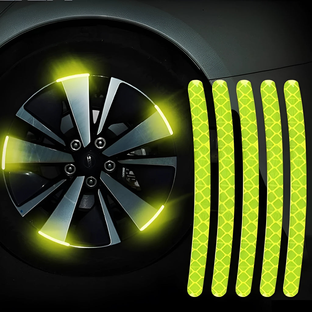 20-piece pack of arc-pattern reflective wheel hub stickers in multiple colour options