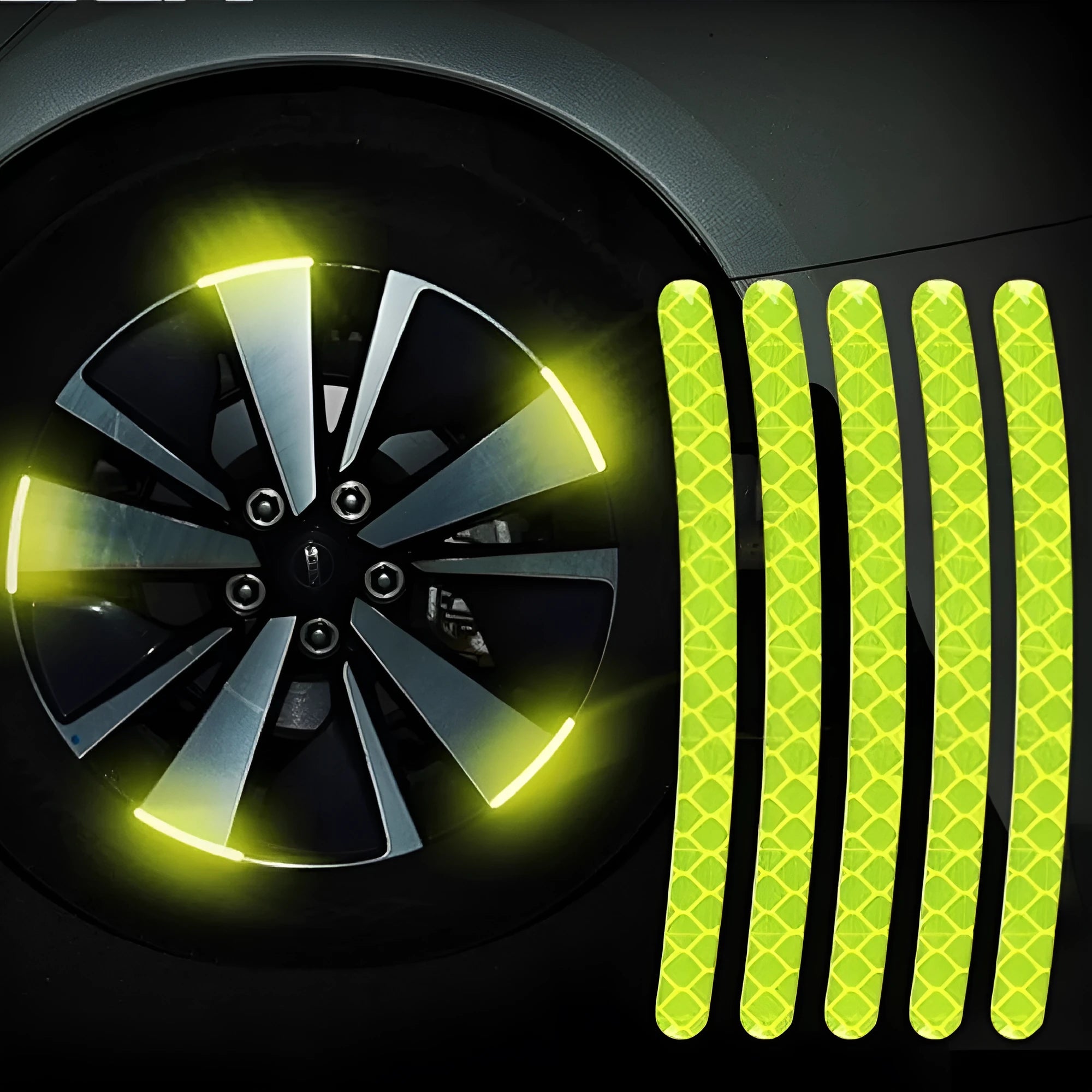 20-piece pack of arc-pattern reflective wheel hub stickers in multiple colour options