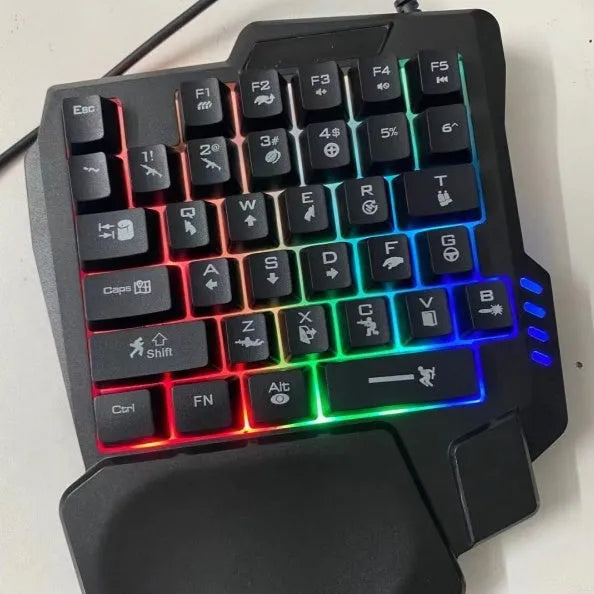 One-handed mechanical keyboard and wired optical mouse set with 1.5 metre cable