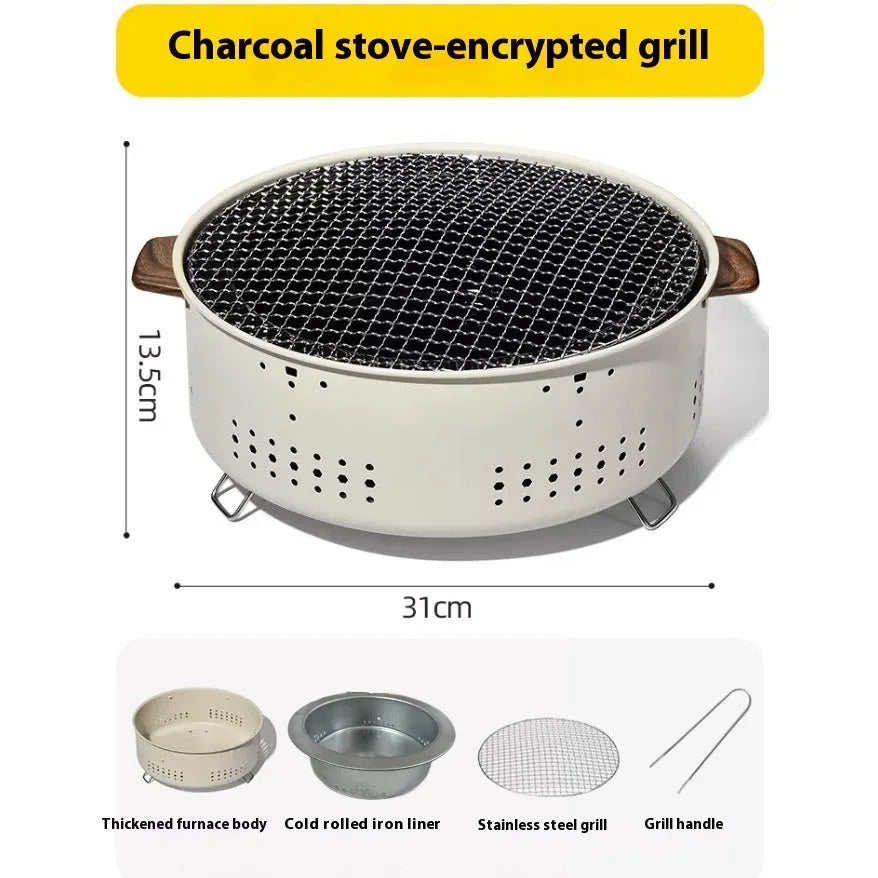 Portable indoor charcoal stove with grill rack disk for baking and tea cooking