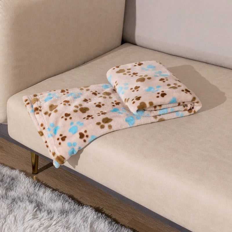 Blue cartoon dog pattern double-sided flannel pet blanket shown at 100x120cm size.