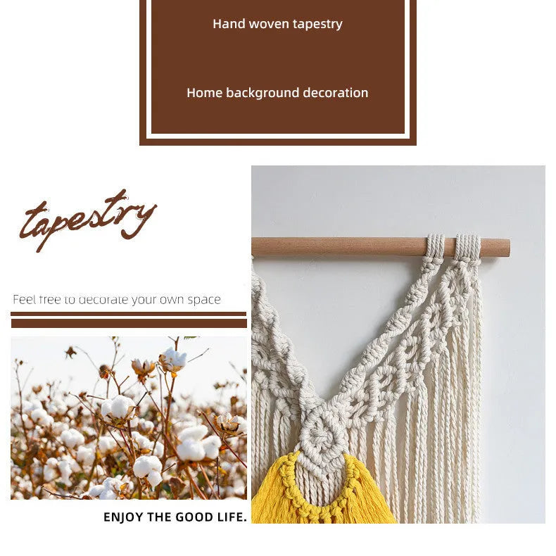 Nordic style creamy white cotton wall tapestry with hand-woven texture measuring 120 by 95 cm