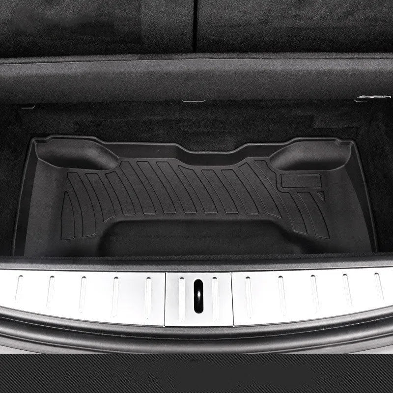 Heavy-duty rubber floor mats for Tesla cars with TPE footrest section.