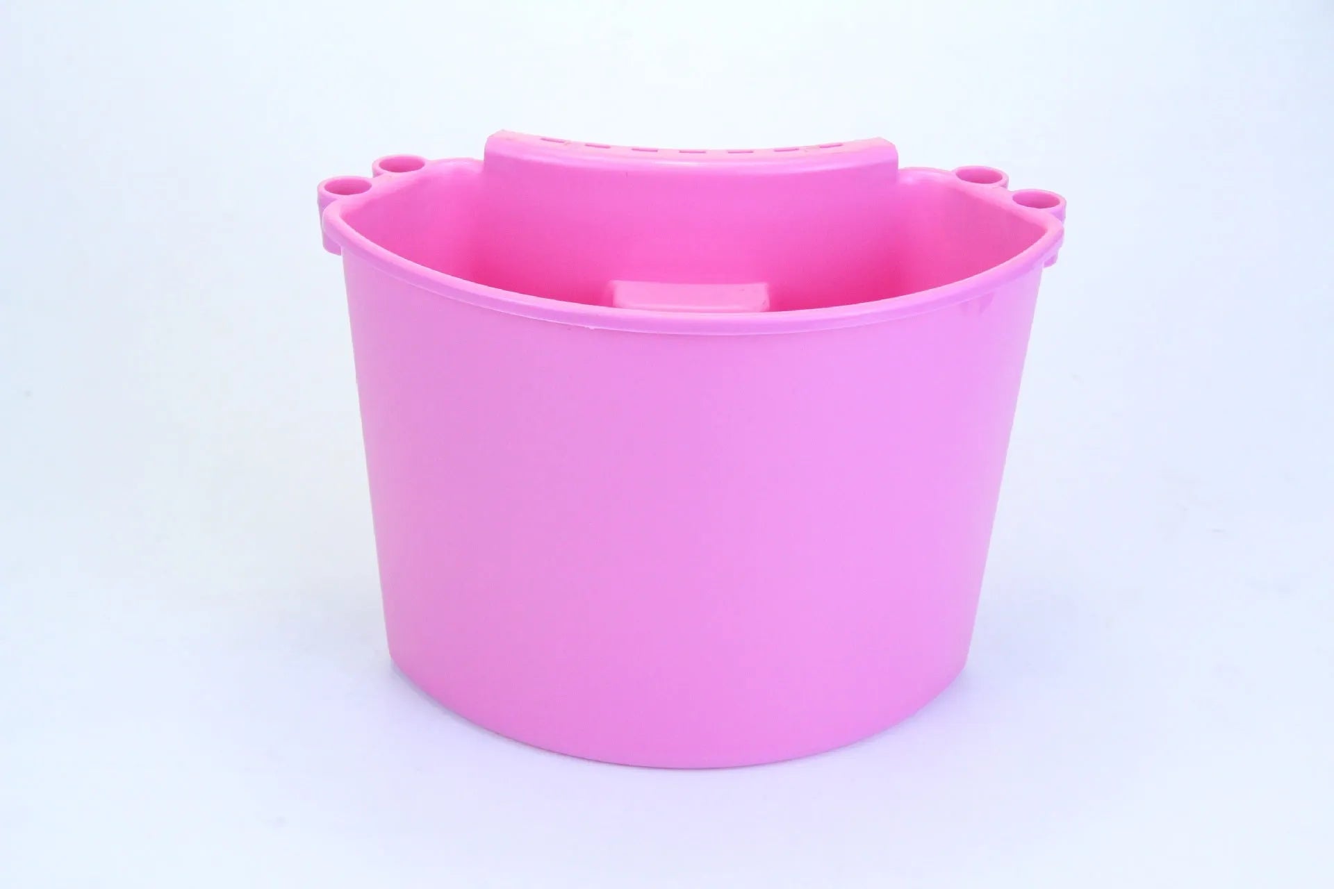 A durable PP plastic car washing bucket available in black, blue, pink, or red.