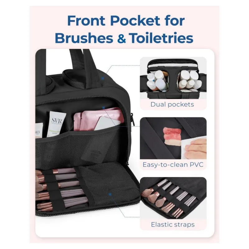 Large lightweight polyester travel toiletry bag in multiple colours with wide open design.