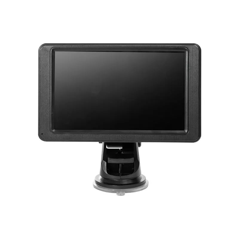 Black vehicle-mounted 7-inch MP5 player with LCD screen and included mounting accessories
