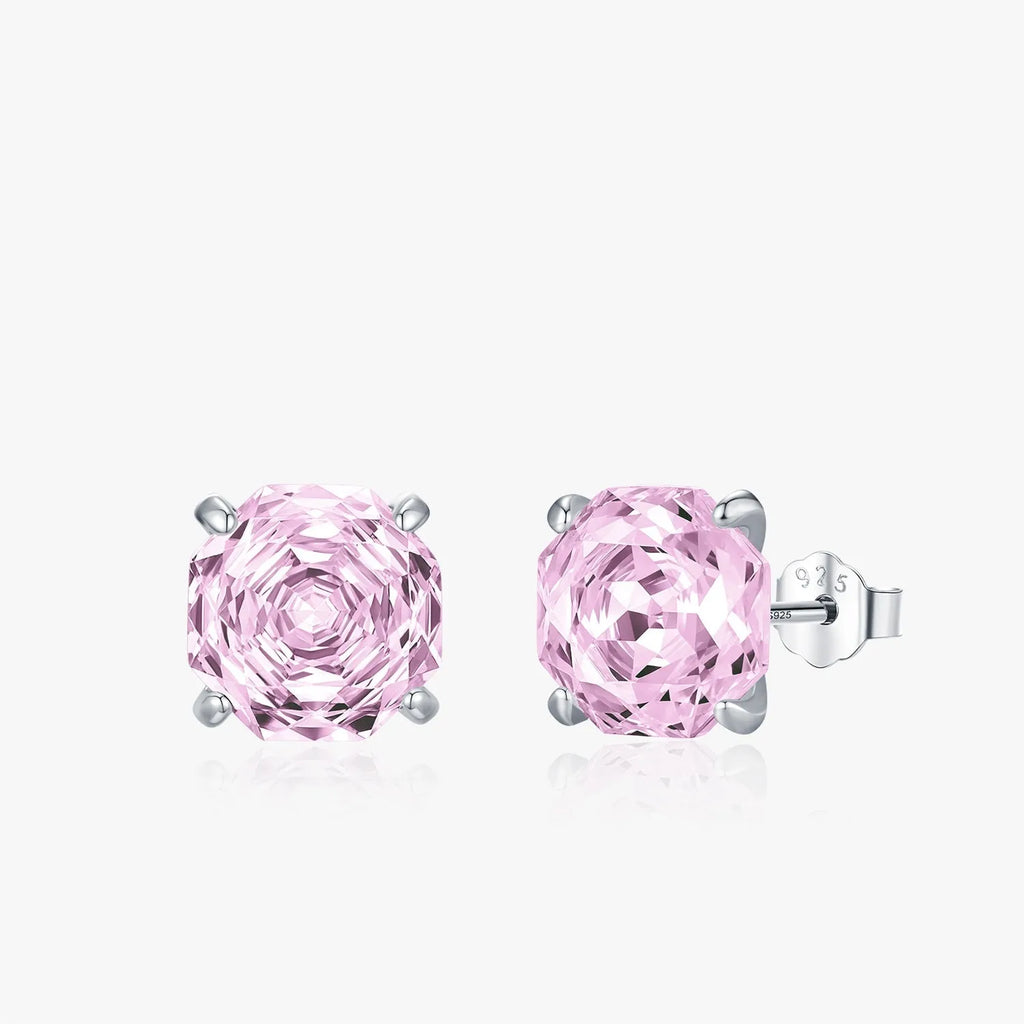 S925 sterling silver rose stud earrings for women in 6mm and 8mm sizes on a white background.