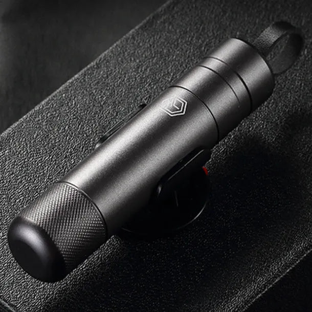 Gun grey aluminium alloy car emergency hammer with seatbelt cutter and glass breaker, 87mm length