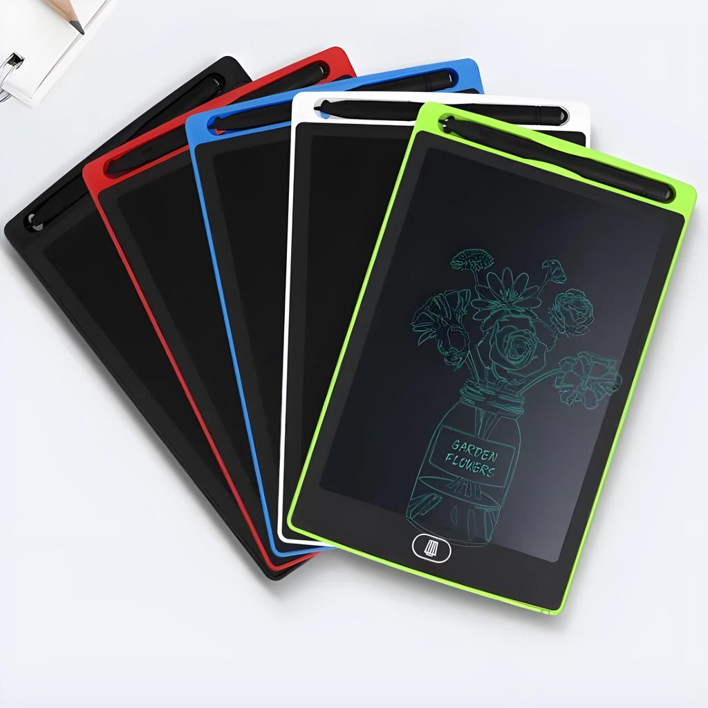 Electronic writing board for children with LCD screen in black, white, red, or green colours