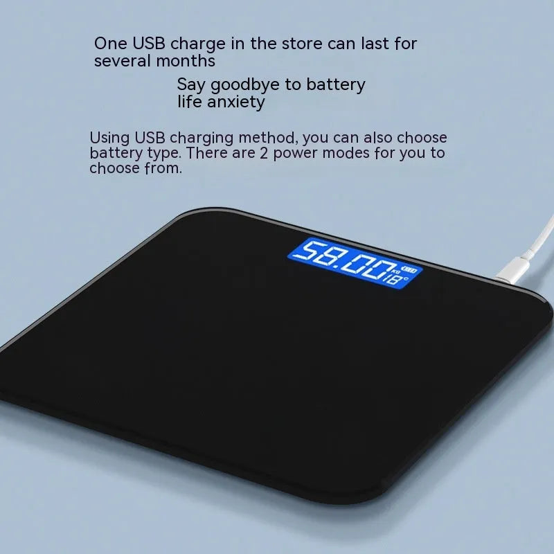 Electronic bathroom scale with USB rechargeable battery in cross black, rose red, and white colour options