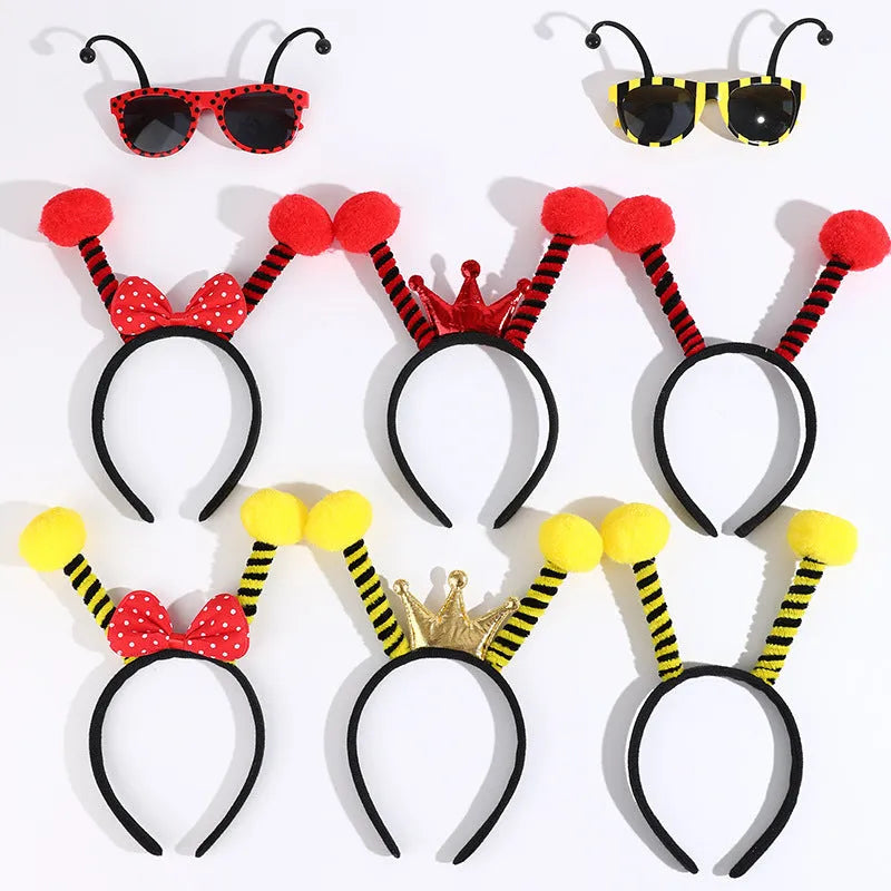 Yellow and black bee costume headband and glasses set made from cloth
