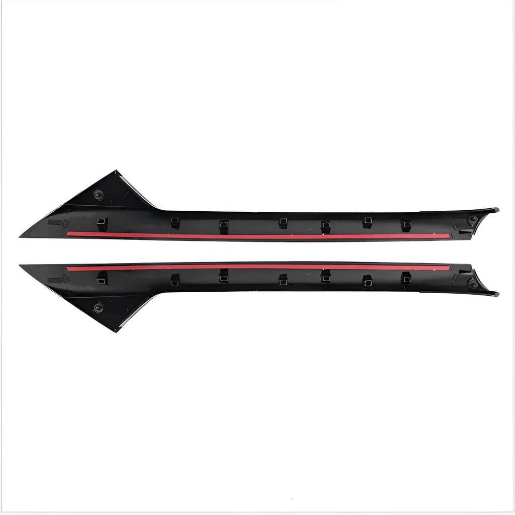 Black Ford front windshield trim panel set with part numbers BB5Z-7803144-AA and BB5Z-7803145-AA