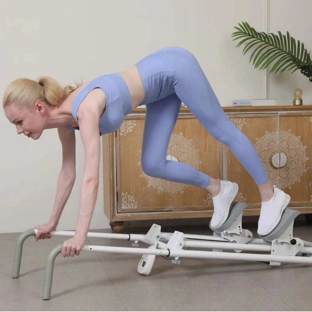 Starlight White foldable treadmill and climbing frame combination home fitness machine.