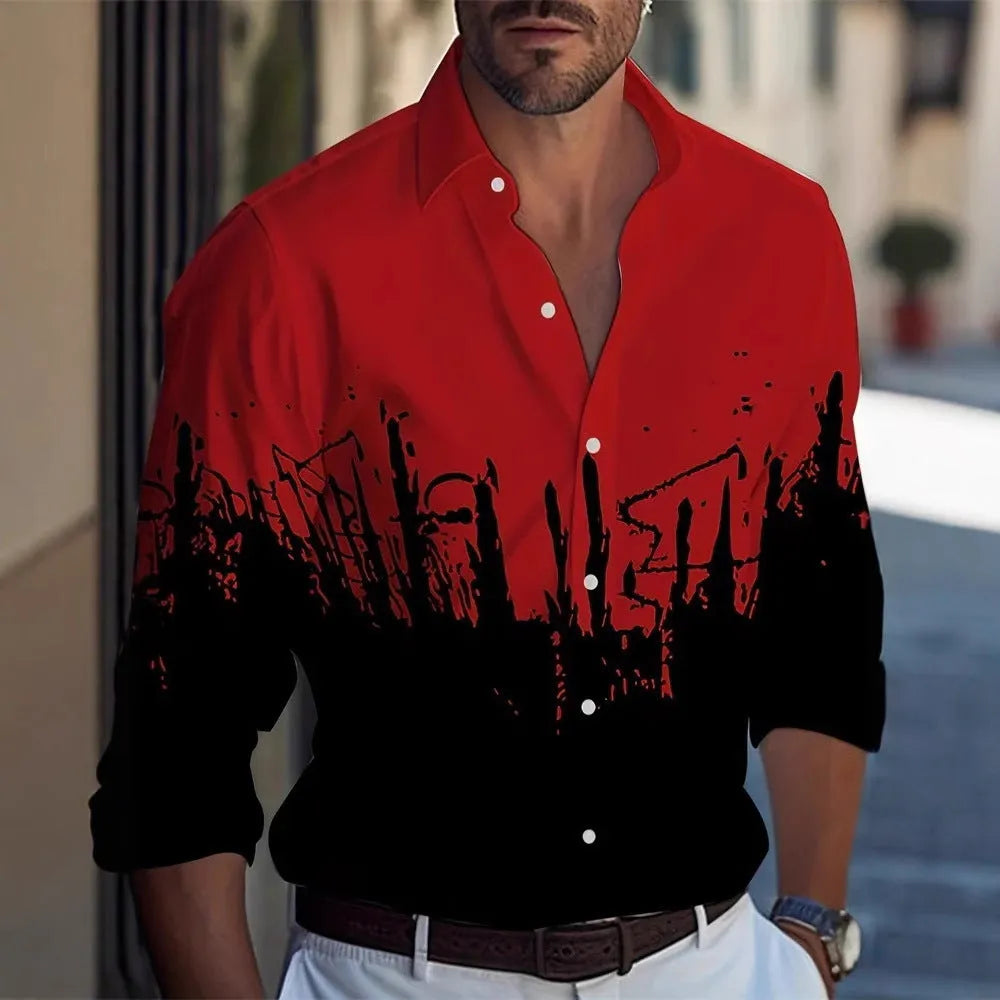 Man wearing a loose fit long sleeve Hawaiian floral print cardigan shirt.