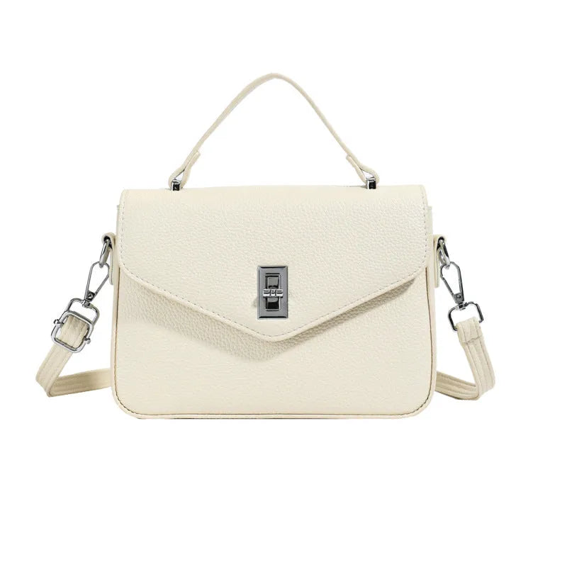 Fashion casual all-match commute cowhide portable shoulder messenger bag in PU leather with sewing thread detail