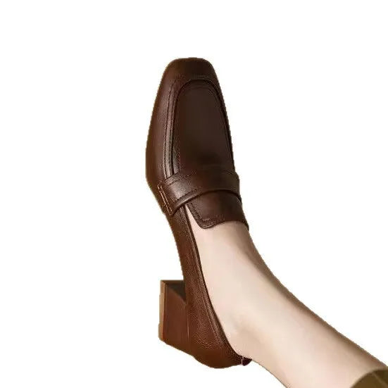 Women's chunky heel square toe waterproof platform shoes in black and dark brown, sizes 35-40