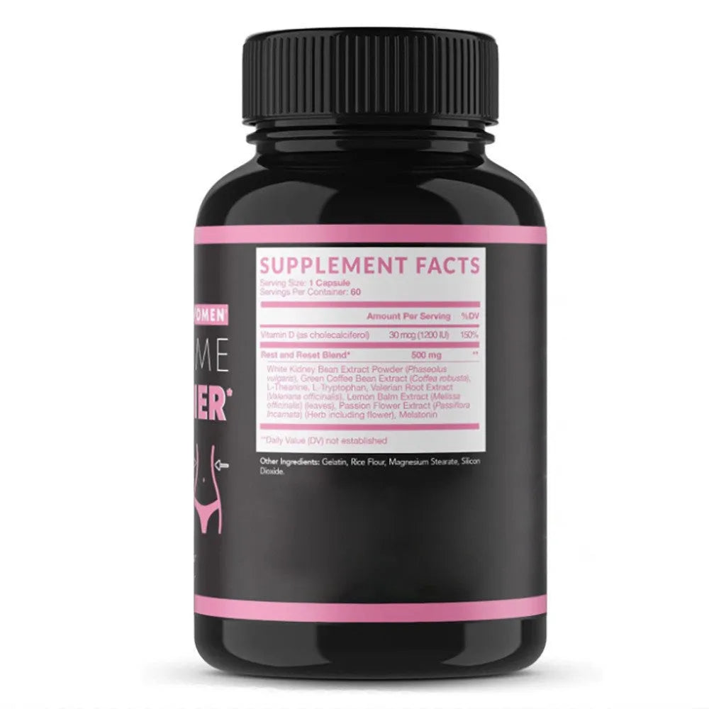 Bottle of L-Carnitine and white kidney bean extract capsules dietary supplement containing 60 capsules