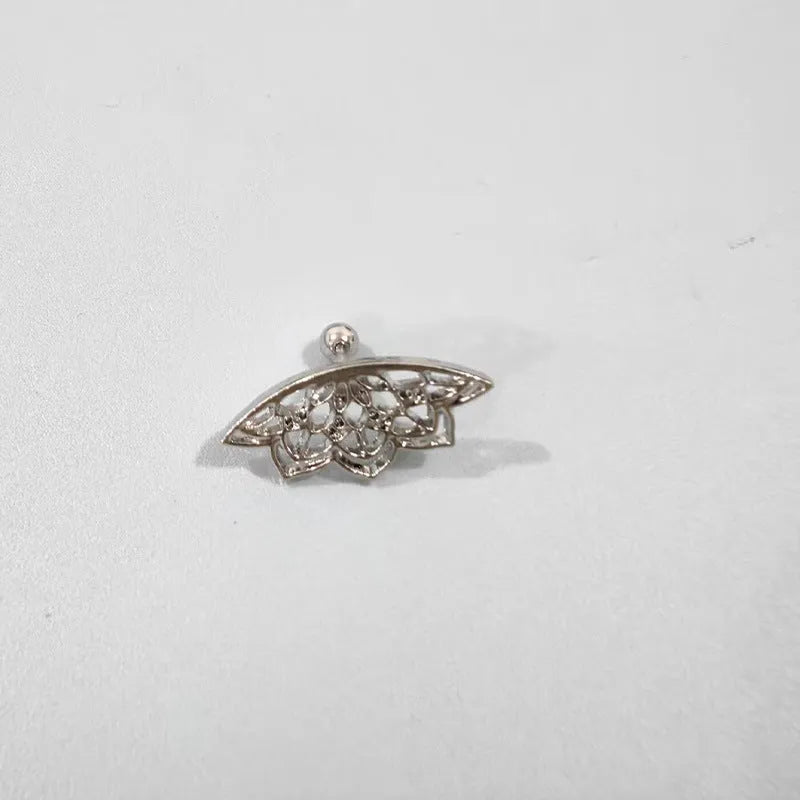 Geometric spider web stud earrings with electroplated gold finish and mesh patterning