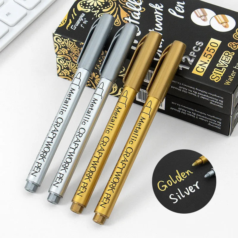 14cm metal paint pen with plastic shell and gold silver refills for craft projects