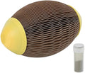 Green ellipse‑shaped corrugated paper catnip ball toy with scratch surface on a white background