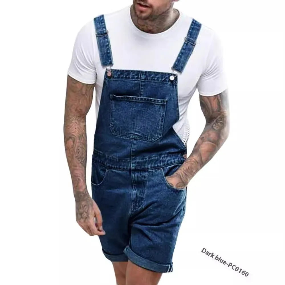 Youth denim suspender pants with elastic waist and shorts length in three colour options