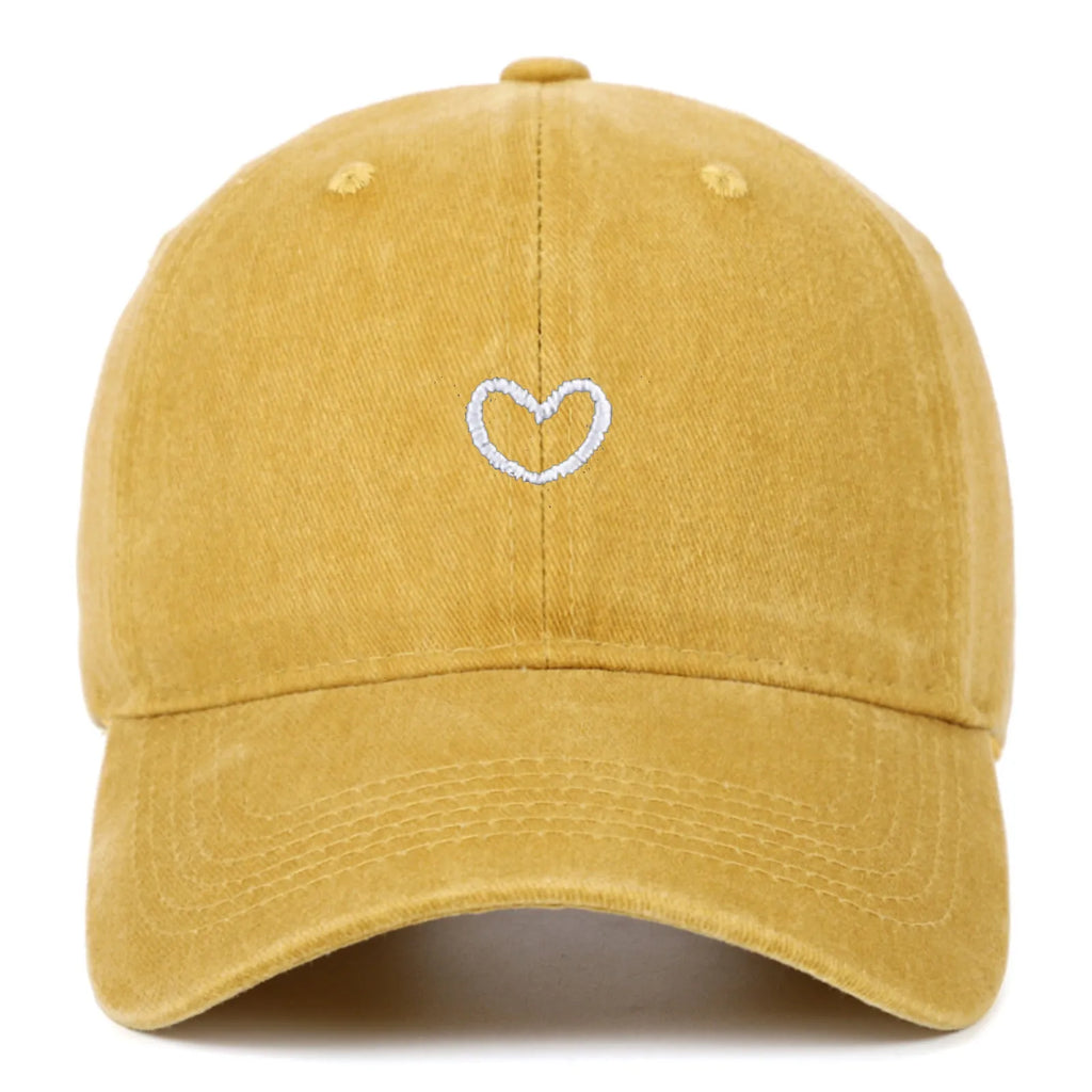 Artistic retro small love embroidered soft top cotton peaked cap in adjustable size.