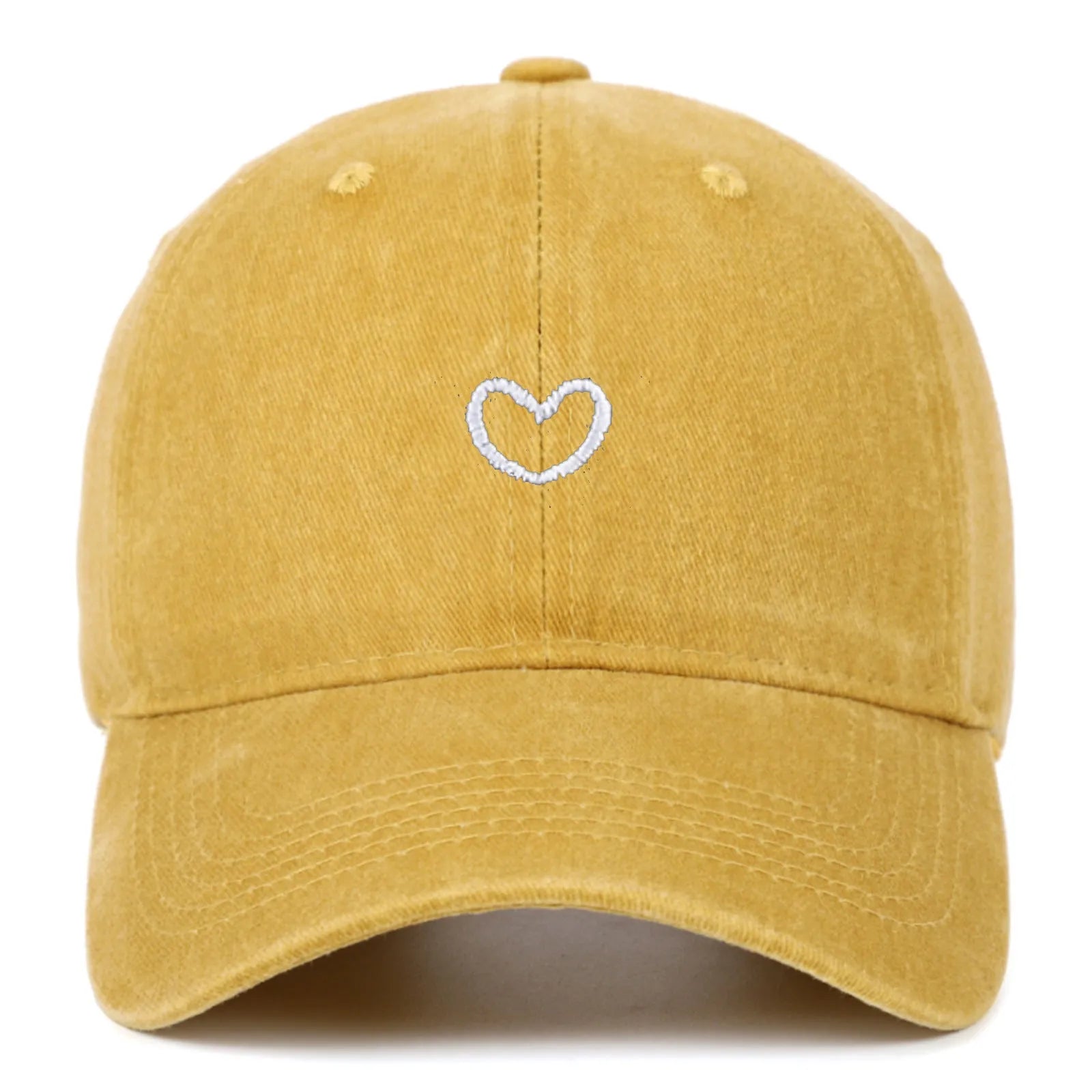 Artistic retro small love embroidered soft top cotton peaked cap in adjustable size.