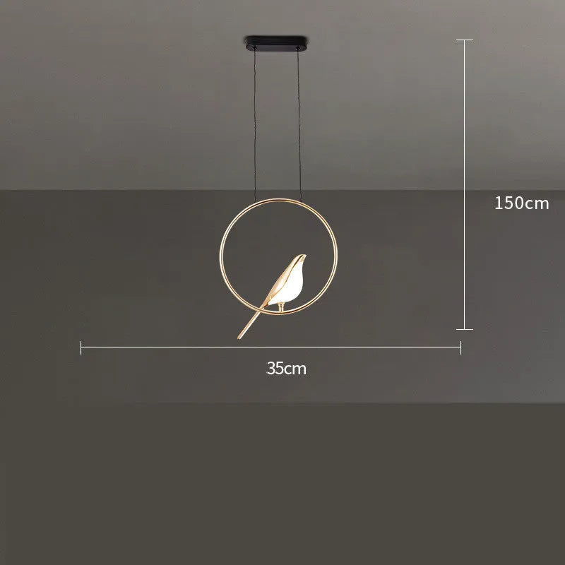 Modern minimalist magpie bird shaped chandelier with zinc alloy and acrylic construction.