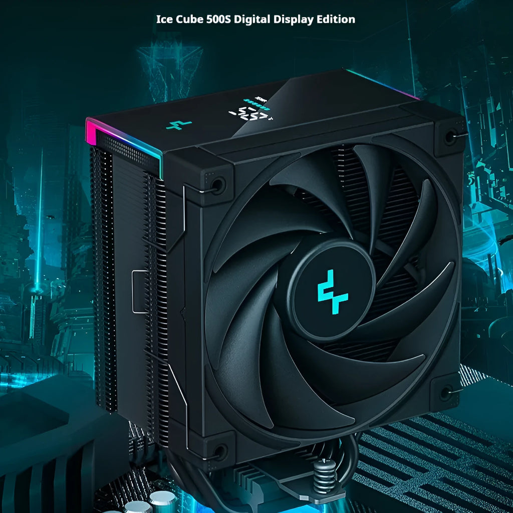 Twin tower computer CPU air cooler with digital display and copper aluminium radiator