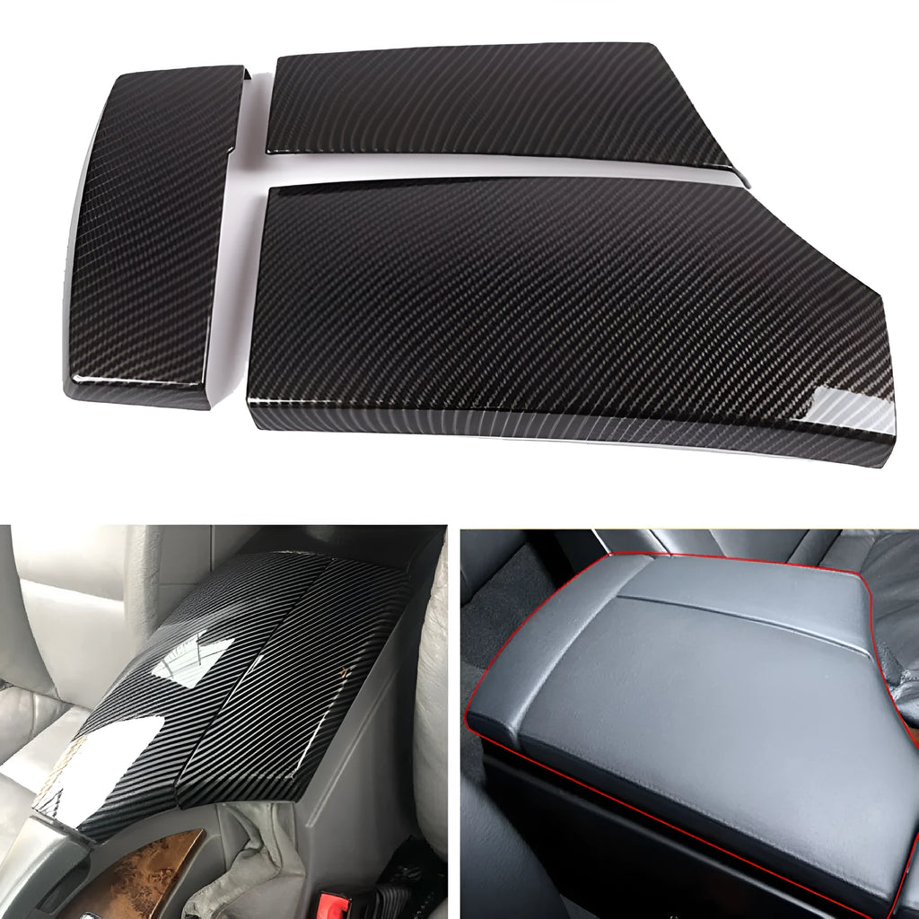 Three ABS carbon fibre pattern armrest box protective covers for car centre console