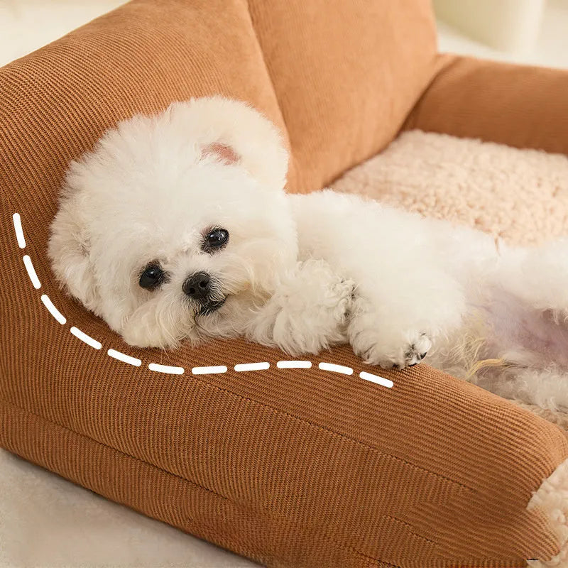 Grey removable plush cover dog kennel cushion mat with anti-slip base in three sizes.