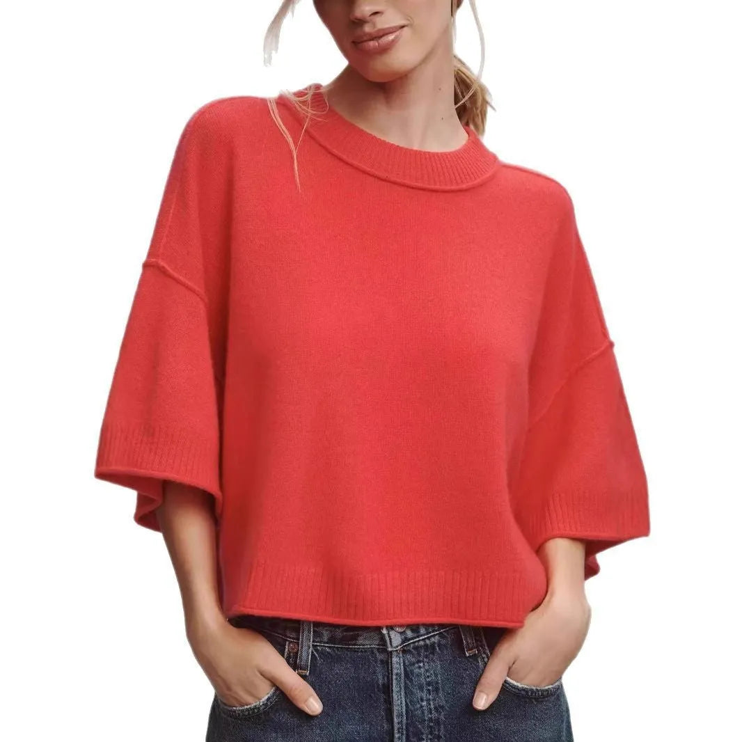 Red solid colour hot girl style T-shirt with an exposed navel crop top design on a mannequin.