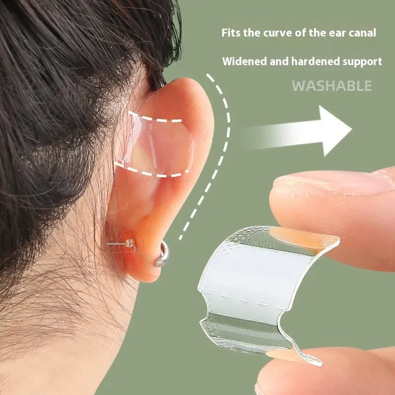 TPU ear stickers for styling support in frosted and transparent finishes with hot melt adhesive backing