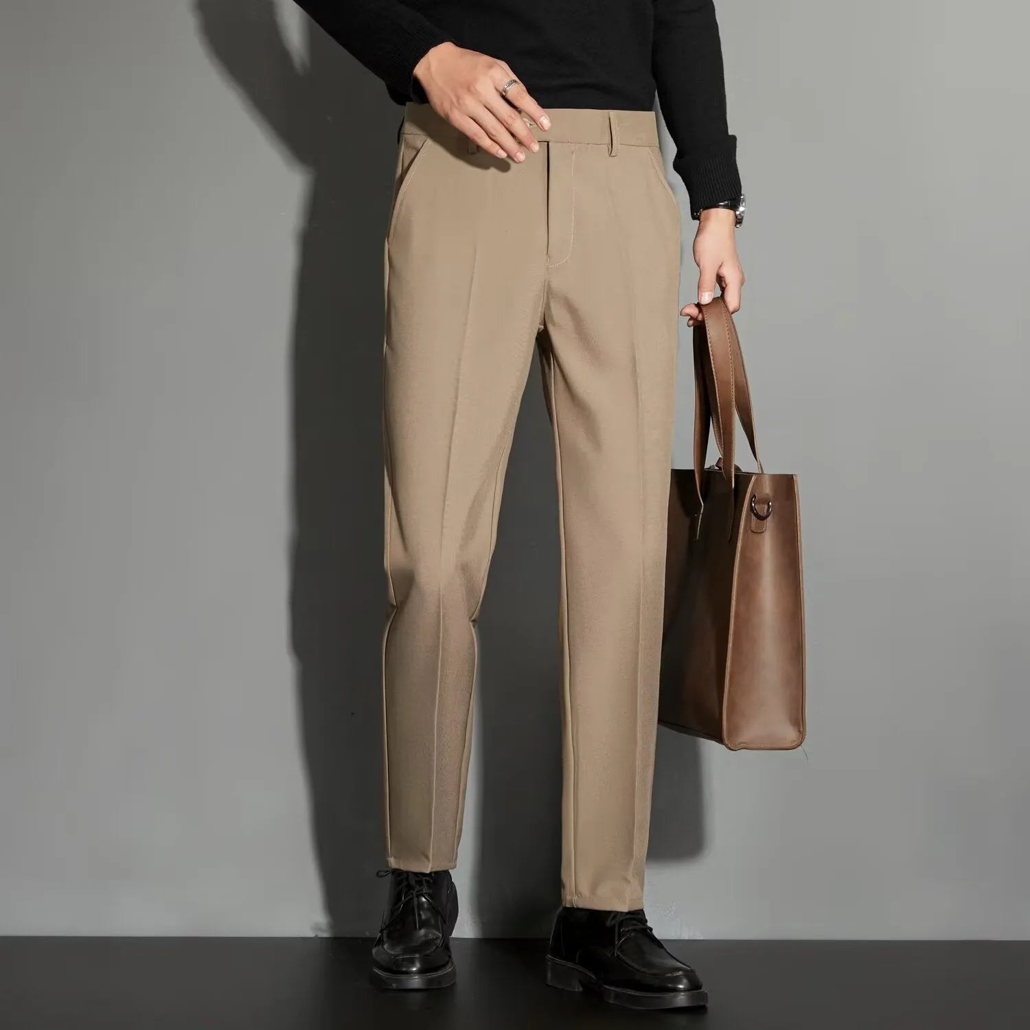 Men's straight leg suit trousers in chemical fibre blend available in multiple colours for spring wear